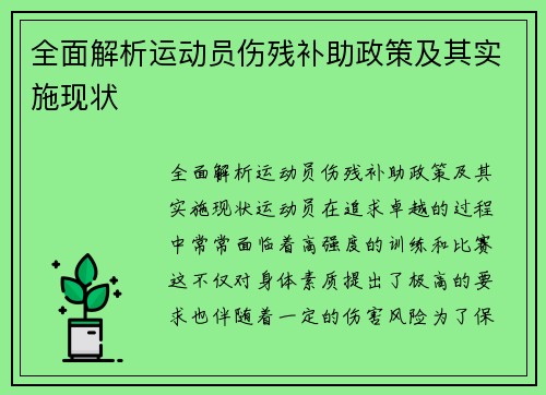 全面解析运动员伤残补助政策及其实施现状